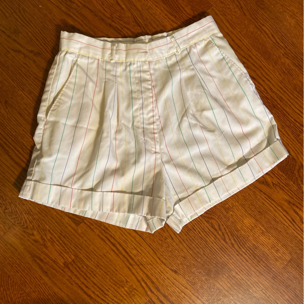 Vintage Rainbow Pinstripe High Waist White Shorts